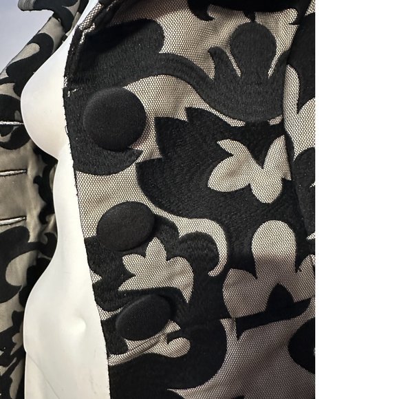 Mango Embroidered mesh structured coat trench floral black grey embroidery - Picture 6 of 7